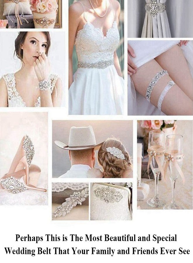 Pardecor Rhinestone Belt Bridal Crystal Pearl Wedding Sash Bead Trim Women Gowns Sash (204 Silver) - Image 5